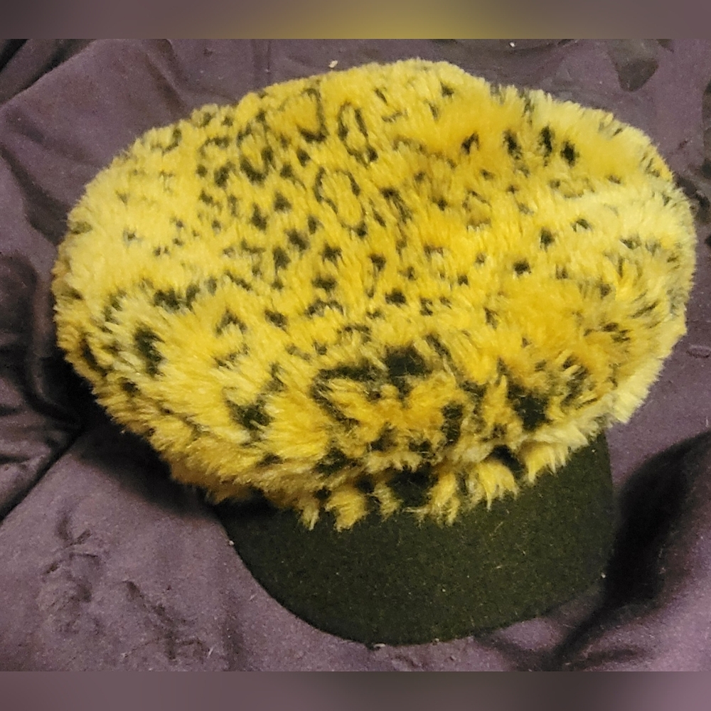 Faux fur animal print hat